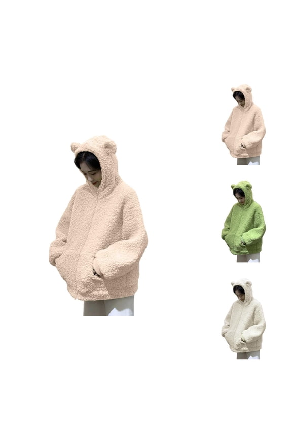 Womens Hoodie 2025 Bear Ear Cute Hoodies Fuzzy Zip Up Hoodies with Pockets Hooded Sweatshirt Hoodie Women Jacket