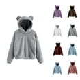 thumbnail image 1 of Womens Hoodie 2025 Bear Ear Cute Hoodies Long Sleeve Plush Fuzzy Hoodies Hooded Sweatshirt Hoodie Women Pullover, 1 of 7
