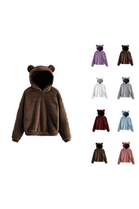 Womens Hoodie 2025 Bear Ear Cute Hoodies Long Sleeve Plush Fuzzy Hoodies Hooded Sweatshirt Hoodie Women Pullover
