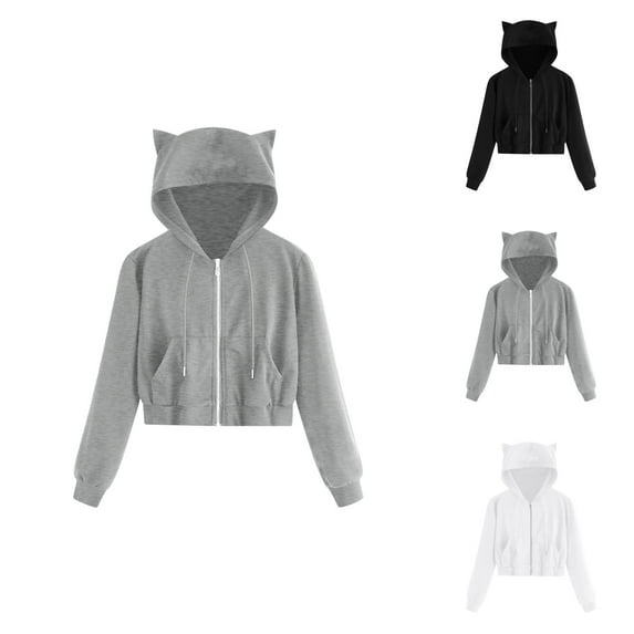 Womens Hoodie 2025 Cat Ear Cute Hoodies Zip Up Cropped Hoodies with Pockets Hooded Sweatshirt Hoodie Women Pullover