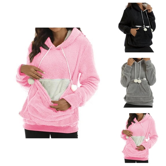 Womens Hoodie 2025 Cat Ear Kangaroo Pocket Cute Fuzzy Plush Warm Hoodies Pullover Hooded Sweatshirt Hoodie Women Hoody