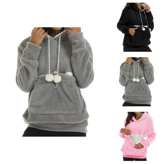 Womens Hoodie 2025 Cat Ear Kangaroo Pocket Cute Fuzzy Plush Warm Hoodies Pullover Hooded Sweatshirt Hoodie Women Hoody