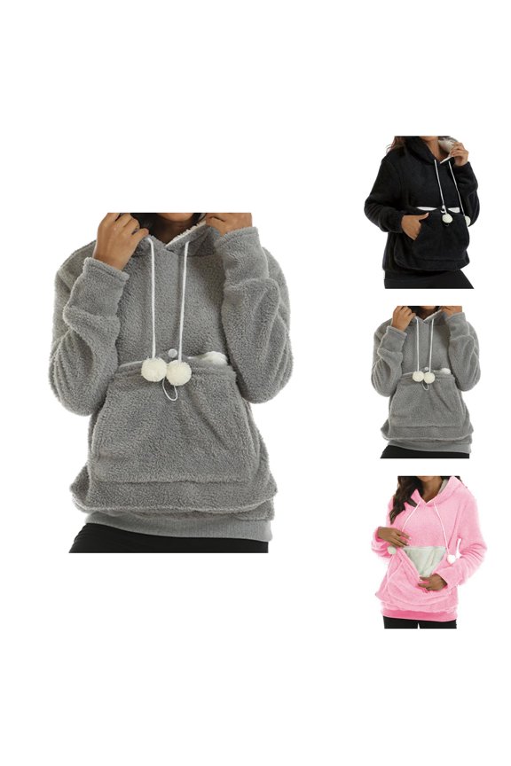 Womens Hoodie 2025 Cat Ear Kangaroo Pocket Cute Fuzzy Plush Warm Hoodies Pullover Hooded Sweatshirt Hoodie Women Hoody