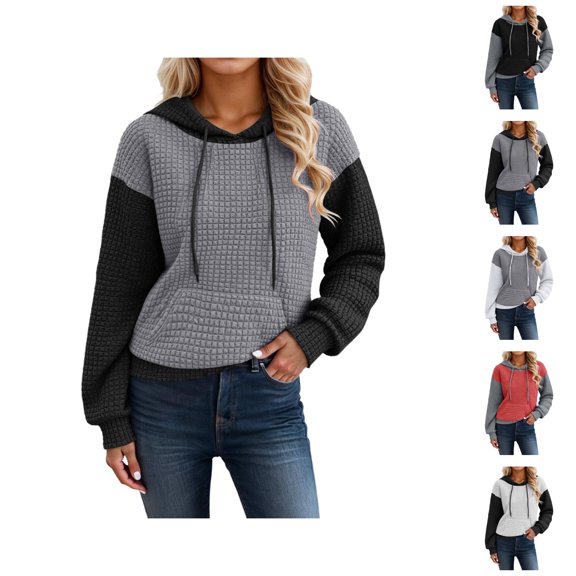 Womens Hoodie 2025 Color Block Loose Casual Hoodies with Pockets Hooded Sweatshirt Hoodie Women Pullover