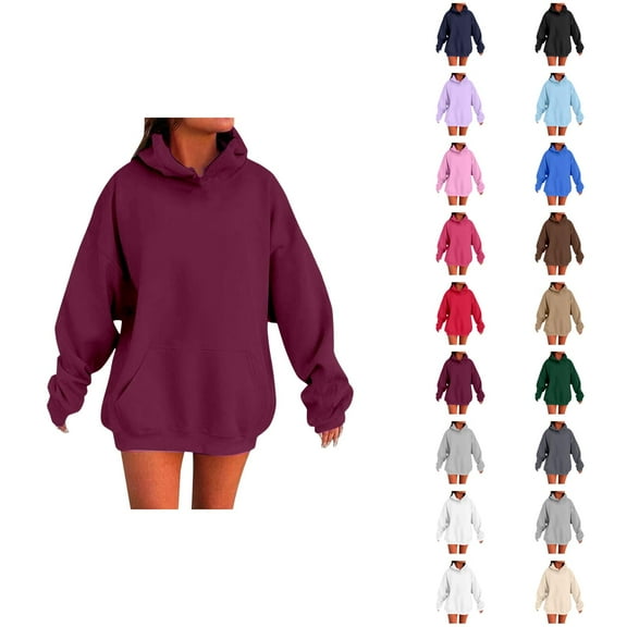 Womens Hoodie 2025 Fall Winter Drop Shoulder Blank Plain Hoodies with Pockets Hooded Sweatshirt Hoodie Women Pullover