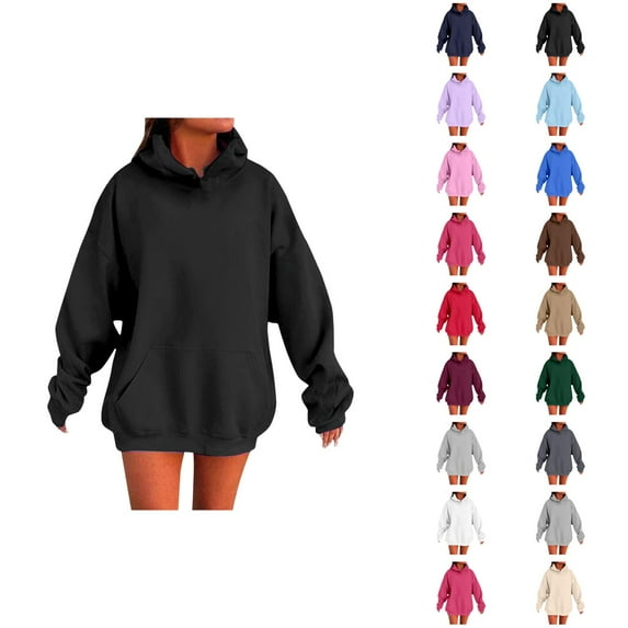 Womens Hoodie 2025 Fall Winter Drop Shoulder Blank Plain Hoodies with Pockets Hooded Sweatshirt Hoodie Women Pullover