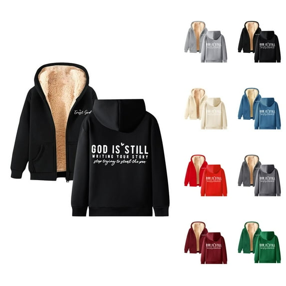 Womens Hoodie 2025 Fall Winter Fleece Lined Zip Up Christian Hoodies with Pocket Hooded Sweatshirt Hoodie Women Jacket