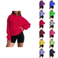 thumbnail image 1 of Drop Shoulder Hoodie Long Sleeve Solid Basic Hoodie Hooded Sweatshirt with Pockets Pullover Hoodies for Women, 1 of 6
