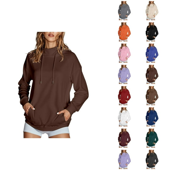 Lightweight Hoodies for Women 2025 Long Sleeve High Neck Plain Hoodie with Pockets Hooded Sweatshirt Women Pullover