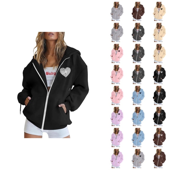 Womens Hoodie 2025 Long Sleeve Active Zip Up Hoodies with Pockets Streetwear Hooded Sweatshirt Hoodie Women Jacket