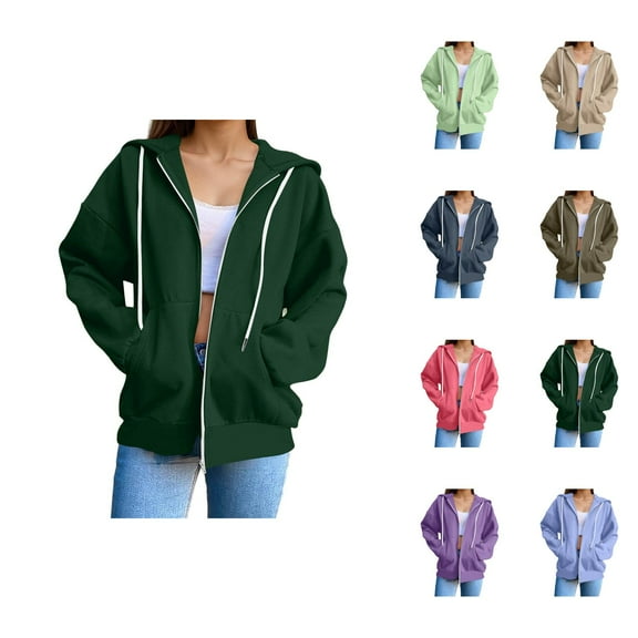 Womens Hoodie 2025 Long Sleeve Casual Basic Zip Up Hoodies with Pockets Hooded Sweatshirt Hoodie Women Jacket