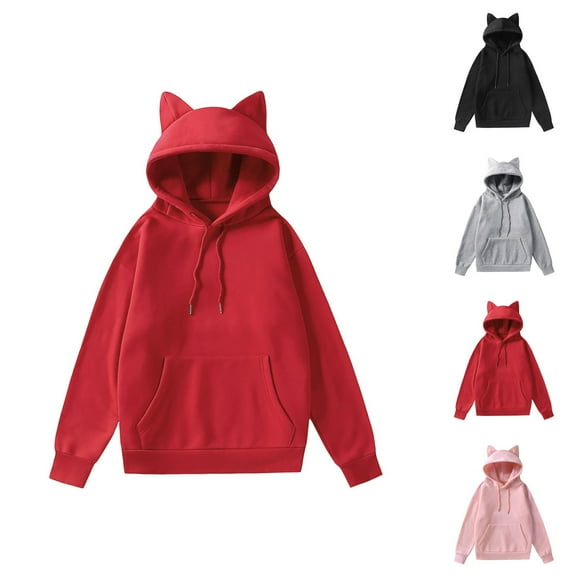 Cat Ear Hoodies for Women 2025 Thickened Drawstring Cute Hoodie with Pockets Hooded Sweatshirt Women Pullover