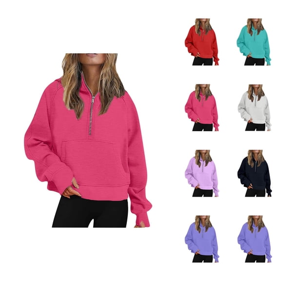 Essentials Hoodies for Women 2025 Long Sleeve Half Zipper Plain Hoodie with Pockets Hooded Sweatshirt Women Pullover