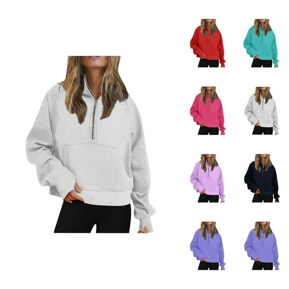 Womens Hoodie 2025 Long Sleeve Half Zipper Plain Basic Hoodies with Pockets Hooded Sweatshirt Hoodie Women Pullover