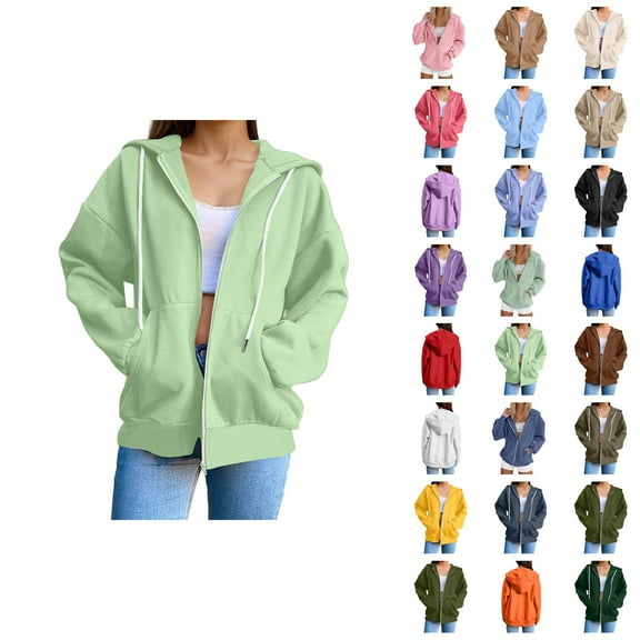 Womens Hoodie 2025 Long Sleeve Loose Basic Zip Up Hoodies with Pockets Hooded Sweatshirt Hoodie Women Jacket