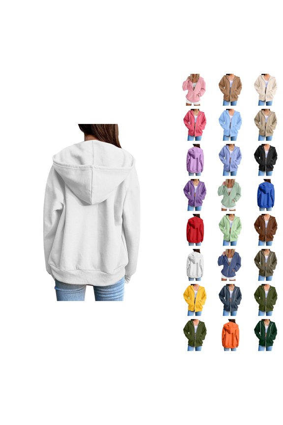 Womens Hoodie 2025 Long Sleeve Loose Basic Zip Up Hoodies with Pockets Hooded Sweatshirt Hoodie Women Jacket