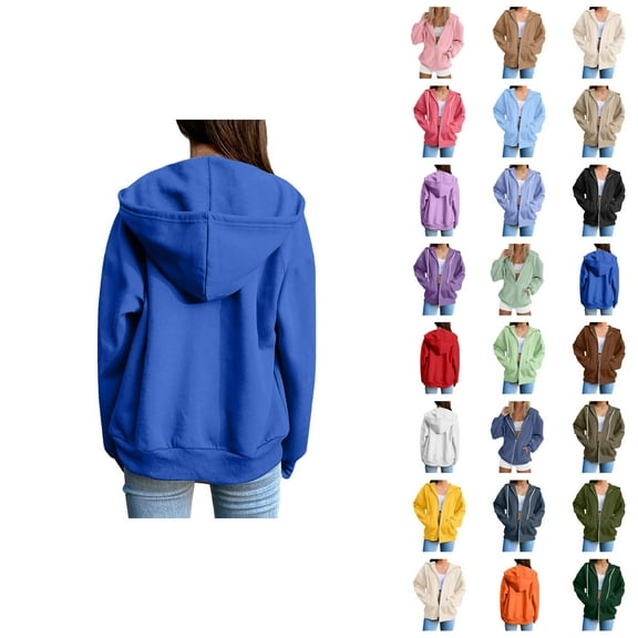 Womens Hoodie 2025 Long Sleeve Loose Basic Zip Up Hoodies with Pockets Hooded Sweatshirt Hoodie Women Jacket