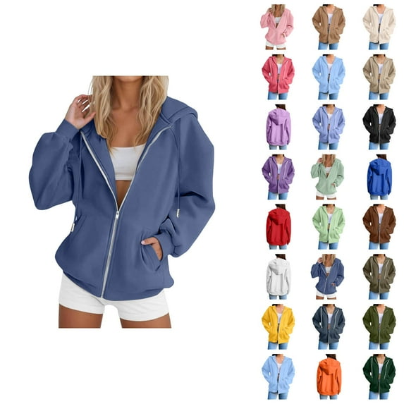 Womens Hoodie 2025 Long Sleeve Loose Basic Zip Up Hoodies with Pockets Hooded Sweatshirt Hoodie Women Jacket