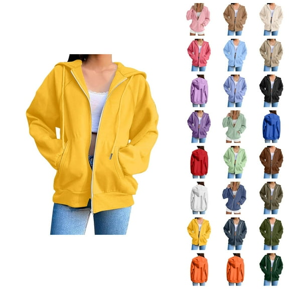Womens Hoodie 2025 Long Sleeve Loose Basic Zip Up Hoodies with Pockets Hooded Sweatshirt Hoodie Women Jacket