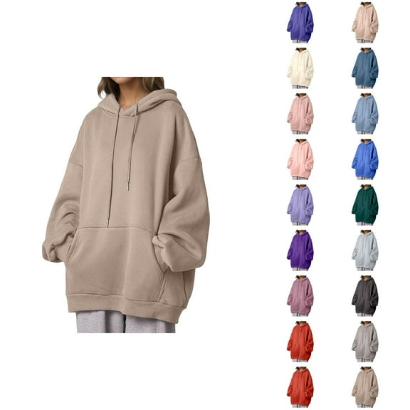 Womens Hoodie 2025 Oversized Long Sleeve Plain Hooded Sweatshirt with Pockets Pullover Trendy Hoodies for Women