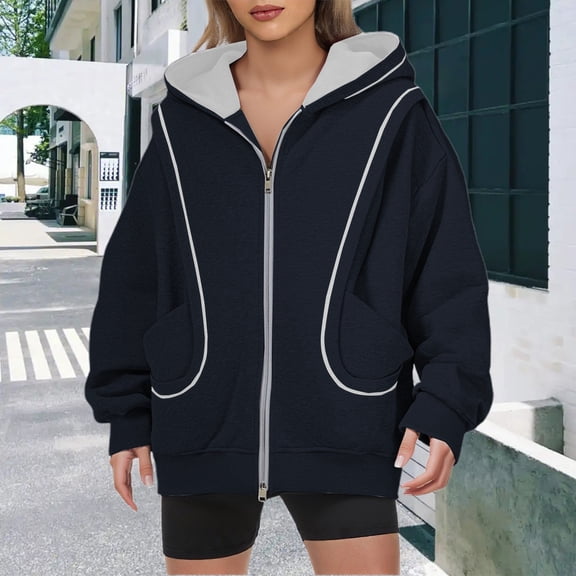 Womens Hoodie Blue Oversized Zip Up Hoodie Women Long Sleeve Tops Pullover Hoodie Womens Fall Hoodies XL