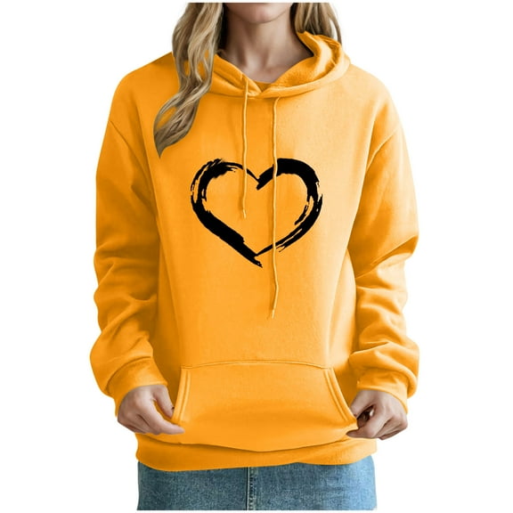 Womens Hoodie Classic Drawstring Hooded Sweatshirts with Pockets Long Sleeve Tops Hearts Printed Sweater Casual Pullover Comfy Sportswear Loose Fit Coat with Hood Womens Sweatshirtss Size 8-16