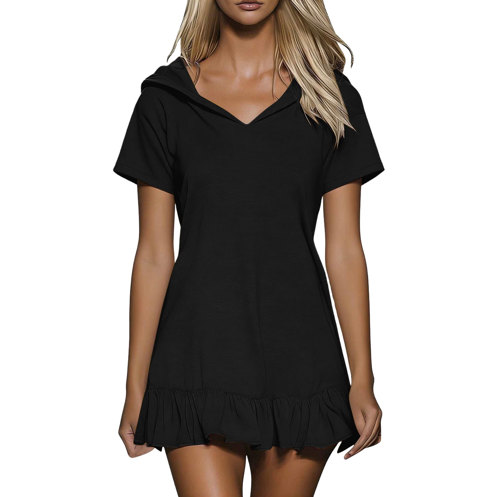 short sleeve hoodie dress women DKNY Women's Two Tone Logo Short Sleeve Hooded Sneaker Dress, Pearl Grey Heather at Amazon Women's Clothing store