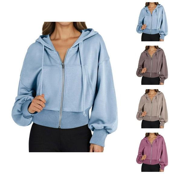 Womens Hoodie Zip Up Hoodie Oversized Hoodie Casual Sweatshirt for Women A Short Long Sleeved Hooded Sweatshirt With High Pockets And Full Zippers For Women