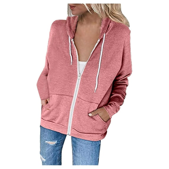 Womens Hoodie Full Zip Long Sleeve Lightweight Sweatshirts Pockets Jacket Coat