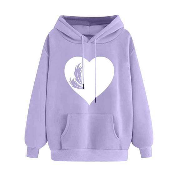 Womens Hoodie Hearts Printed Hooded Sweatshirts with Pockets and Drawstring Long Sleeve Tops Casual Sweaters Fleece Lined Pullover Comfy Hoody Tracksuits Loose Fit Coats Women Sweatshirts
