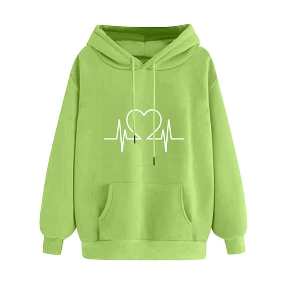 Womens Hoodie Hearts Printed Hooded Sweatshirts with Pockets and Drawstring Long Sleeve Tops Casual Sweaters Fleece Lined Pullover Comfy Hoody Tracksuits Loose Fit Coats Women Sweatshirts
