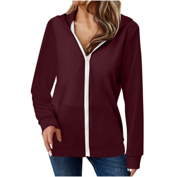 Womens Hoodie Jackets Full-zip Long Sleeve Hooded Sweatshirt Coat with Pocket Front Zipper Fall Outerwear (XL, Red)