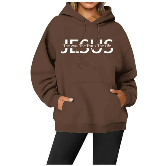 Womens Hoodie Jesus Hoodies Letter Print Sweatshirt Oversized Womens Hoodies Pullover Fall Sweatshirts for Women Streetwear Clothes
