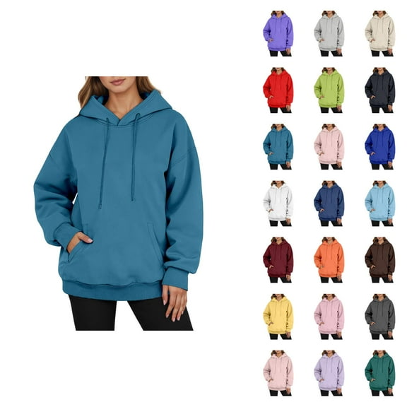 Womens Hoodie Lightweight Hoodie Women Men's Casual Pullover Hoodie Long Sleeve Comfortable Winter Warm Lined Sweatshirt With Drawstring Pocket For Daily Wear Blue - XXXL
