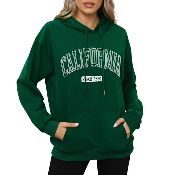 Womens Hoodie Long Sleeve Womens Pullover Hoodie Cozy Sweatshirts for Women Dark Green Plain Sweatshirt Women Fall Jacket Cute Sweatshirt