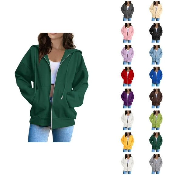 Womens Hoodie Oversized Hoodie Lightweight Sweatshirt Casual Wear Zip Up Hoodie Women Fashion Solid Loose Hooded Zipper Hoodie Long Sleeve Jacket