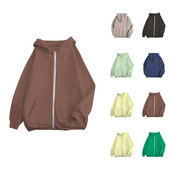 Womens Hoodie Oversized Hoodie Sweatshirt Casual Wear Lightweight Zip Up Hoodie Women's Casual Solid Color Zipper Pocket Hoodie