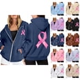 thumbnail image 1 of Womens Hoodie Oversized Hoodies Women's Zip Up Hoodie Pullover Cancer Awareness Month Long Sleeve Pocket Drawstring Casual Sweatshirt For Everyday Wear Blue - S, 1 of 7