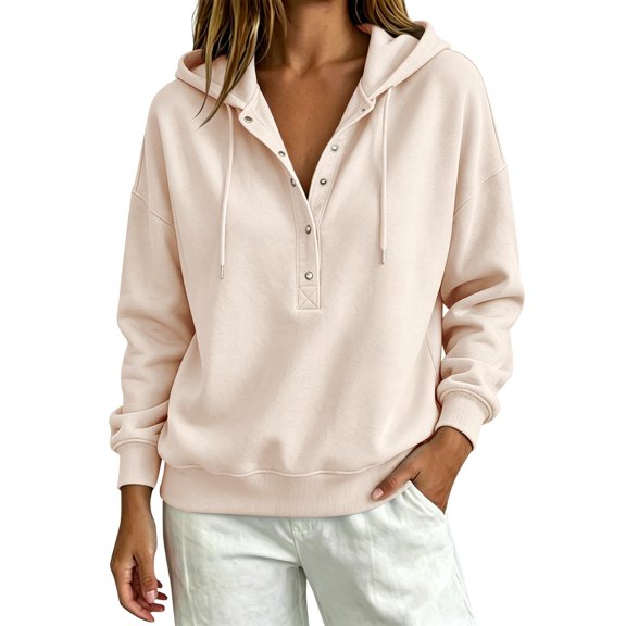 Womens Hoodie Pullover Sweatshirt Casual Loose Fit Long Sleeve Solid Color Quarter Zip Hooded Top Fall Winter Fashion Basic Fleece Cozy Comfortable Lightweight Oversized Trendy Streetwear Plus Size