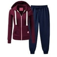 thumbnail image 1 of Black and Friday Deals,Womens Hoodie Sets 2 Piece Outfits, Sweatpants And Sweatshirt Set For Women Full Zip Jacket and Joggers Sportswear (L, Wine), 1 of 6