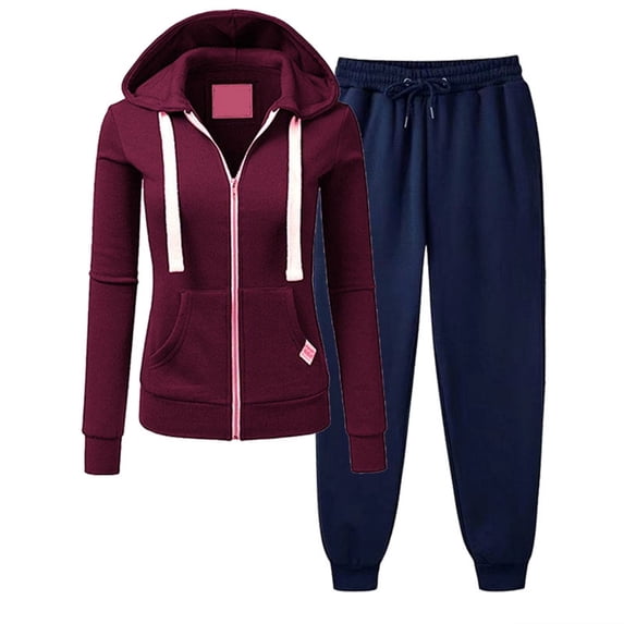 Black and Friday Deals,Womens Hoodie Sets 2 Piece Outfits, Sweatpants And Sweatshirt Set For Women Full Zip Jacket and Joggers Sportswear (L, Wine)