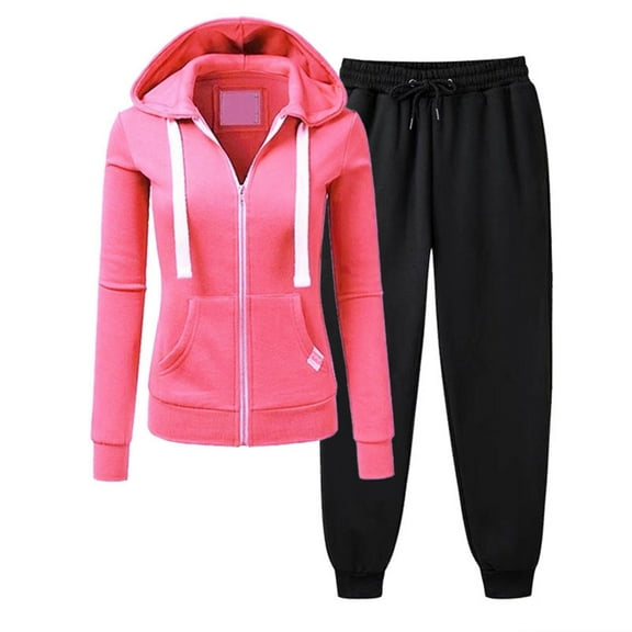 Womens Hoodie Sets 2 Piece Outfits, Sweatpants And Sweatshirt Set For Women Full Zip Jacket and Joggers Sportswear (Medium, Pink 01)