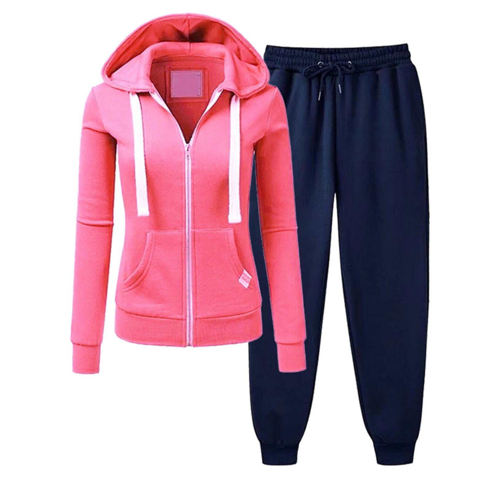 Womens Hoodie Sets 2 Piece Outfits Sweatpants And Sweatshirt Set For Women Full Zip Jacket and Joggers Sportswear Medium Pink 01 Walmart Business Supplies