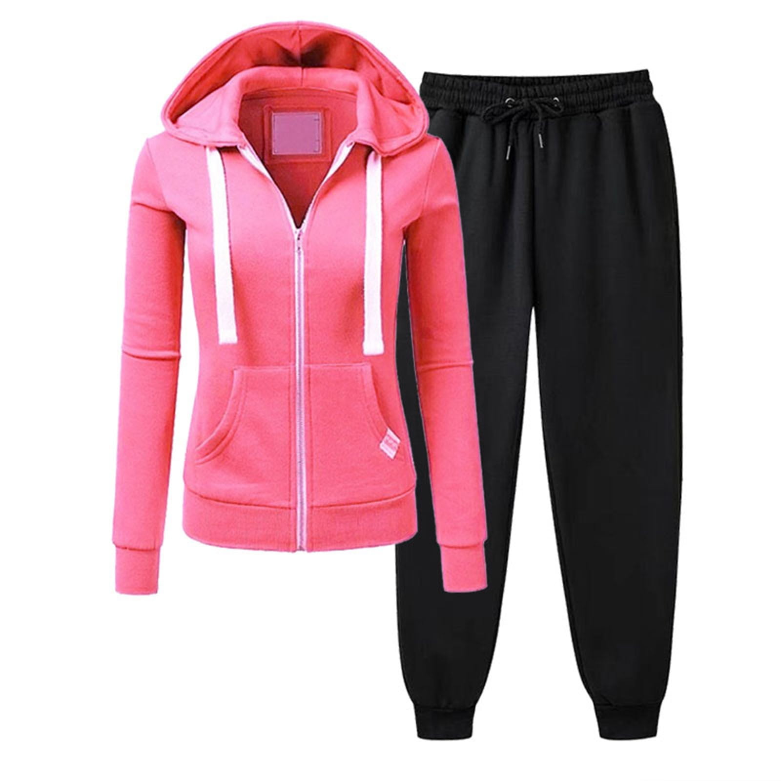 Womens Hoodie Sets 2 Piece Outfits Sweatpants And Sweatshirt Set For Women Full Zip Jacket and Joggers Sportswear X Large Pink 01 Walmart