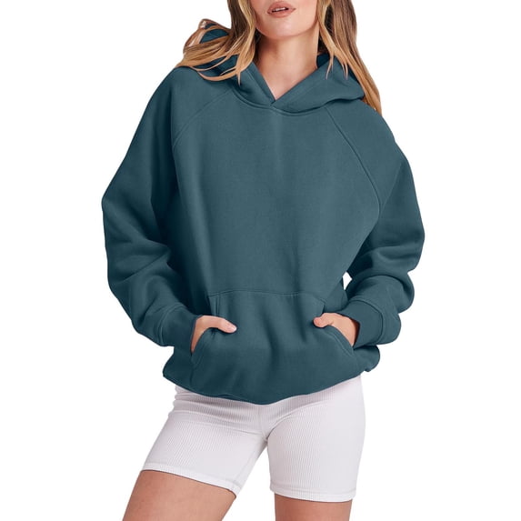 Womens Hoodie Sweatshirt Solid Basic Letter Loose Long Sleeve Pocket Drop Shoulder Pullovers Top Sweatshirt Hoodie for Women