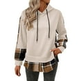 thumbnail image 1 of Womens Hoodie Sweatshirts Plaid Patchwork Hooded Pullover Top Preppy Long Sleeve Trendy Sweatshirt Fall Outfits, 1 of 5