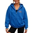 thumbnail image 1 of Womens Hoodie USA Letter Print Full Zip Up Sweatshirt Oversize Tops Long Sleeve Hooded Jacket with Pockets Solid Color Plus Size Coat Clothes, 1 of 4