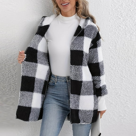 Womens Hoodie Winter Warm Sherpa Lined Zip Up Hooded Sweatshirt Jacket Coat Cosy Soft Fleece Blanket with Pocket Black L