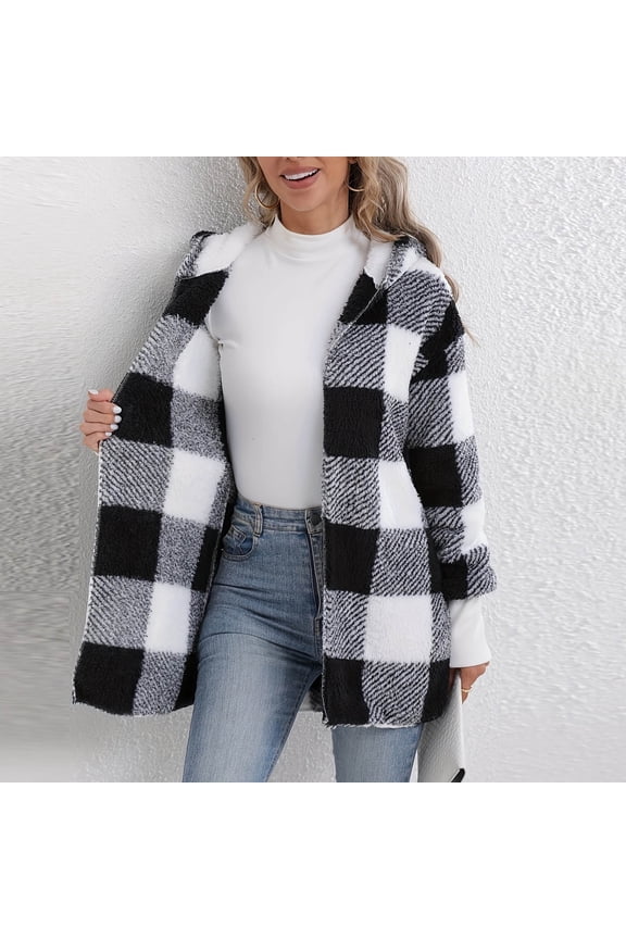 Womens Hoodie Winter Warm Sherpa Lined Zip Up Hooded Sweatshirt Jacket Coat Cosy Soft Fleece Blanket with Pocket Black L