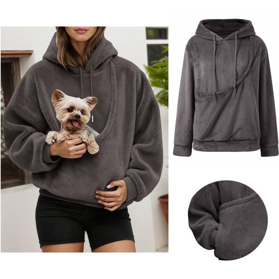 Womens Hoodie With Dog Pouch Fleece Pullover Dog Carrying Hoodie Creative Long Sleeve Oversized Pocket Pullover Sweatshirt Fall Winter Clothes